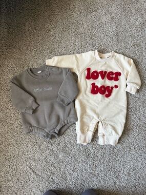 Cream "lover boy" Baby Romper & Gray "little dude" Bodysuit Set